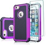 iPhone SE Case(1st gen - 2016), iPhone 5S Case with [3X Tempered Glass Screen Protector]， Shockproof Defender Armor Protective Dual Layer Hybrid TPU Plastic Case for Apple iPhone SE/5/5S (4")- Purple