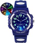 DTKID 7 Colorful Lights Children's Watch Boys Girls, Kids 30 M Waterproof Analog Watches Soft Rubber Band Easy to Read Dial Time Lessons Wristwatch Child 5-18 Years Old