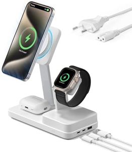 ESR Stazione di Ricarica GaN 100W con CryoBoost 6-in-1, Adatto alla Ricarica MagSafe, Caricatore Wireless Magnetico per iPhone 16/15/14/13, Apple Watch, AirPods 4/3/2/Pro e dispositivi USB-C/A, Bianco
