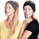 BLOM Original Headband Two Pack. Women’s Headbands for Yoga Fashion Workout Sports Athletic Exercise. Wide Sweat Wicking Stretchy. Happy Head Guarantee Style & Quality. (Black + Charcoal)