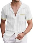 COOFANDY Knit Shirts for Men Button Down Casual Beach Short Sleeve Vintage Polo Shirt Clear