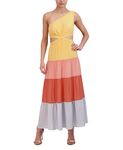 BCBGMAXAZRIA Women's One Shoulder Color Block Maxi Cocktail Dress, Yellow Gold, 10