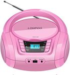 LONPOO Portable Boombox CD Player with FM Radio/USB/AUX Input and Earphone Jack Output, Stereo Sound Speaker & Audio Player,Pink