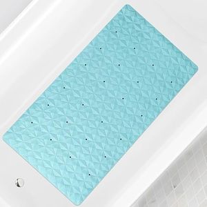 OLUFIA Non Slip Bathtub Mat | Real Rubber Bath Mat for Tub, Shower, Bath Mat for Daily Safety, Pet Dog Bath Mat, Soft No-Slip Nonskid Bath Mat | Bathroom Tub Mat, 16” x 28” (GHD-Diamond-Drain-Blue)