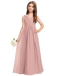 Kismissal Junior Bridesmaid Dress Wedding Flower Girl Dresses for Teen Girls Dresses Chiffon, Dusty Rose, 14