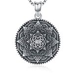Friggem Sterling Silver Mandala Necklace,Flower of Life Pendant Necklace for Teen Girls Gift for Women,3D Blooming Black Mandala Pendant Chain 18",Vintage Viking Necklace Jewelry with Fine Gift Box