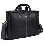 HAMMONDS FLYCATCHER Genuine Leather Office Bag for Men - Laptop Bag for Men - Padded Laptop Compartment - Fits 14 Inch Laptop - Adjustable Strap - Leather Bag for Men - 1 Year Warranty - Black