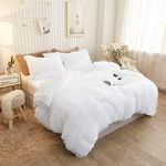 XeGe Plush Shaggy Duvet Cover Luxury Ultra Soft Crystal Velvet Bedding Set 1PC(1 Faux Fur Duvet Cover),Zipper Closure(Queen,White)