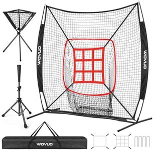 7x7 ft Baseball Net for Batting Pitching Hitting, Baseball Pitching Net with Strike Zone, Baseball Tee, Ball Caddy, Softball Batting Net Baseball Training Equipment for Kids Adult Youth Sport Practice