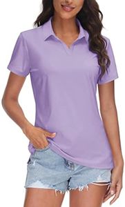 TACVASEN Polo Women Short Sleeve SPF Shirts Lady Golf Shirts Dry Fit UPF 50+ Collar Shirt for Tennis Sports, Light Purple, 2XL