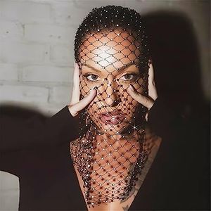 Ylucky Rhinestone Mesh Mask Crystal Glitter Nightclub Headwear Women Halloween Accessories Rave Party Head Cover Body Jewelry