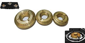 AST Brass Gas Stove Burners Cap Set of 3 Suitable for Prestige, Elica, Sunflame, Glen, Surya, Faber, Preethi, Blue Flame, Kaff, Kuchina, Usha, and all Branded Auto Ignition Glass Tops, Hobs Cooktops (Sizes - 1 Jumbo 9.2 Cm, 1 Medium 7.8 Cm and 1 Small - 6.8 CM)