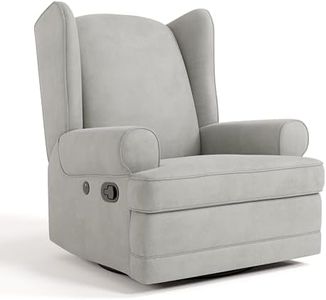 Storkcraft Serenity Upholstered Swivel Glider with USB Charging Port (Steel) – Fully Upholstered Wingback Nursery Glider Recliner with Manual Recline Function, Rocking Chair, 360 Swivel Base