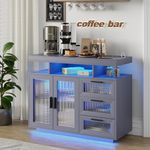 Sideboard Buffet Cabinet with Storage with 3 Drawers and 2 Doors, Auto-Sensor RGB Lights Console Table with Charging Station,Touch Control Console Coffee Bar Table for Kitchen,Dinning(Grey)