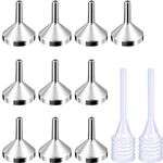 10 Pack Small Metal Funnels with 2 Pack Mini Pipette for Filling Small Mini Bottles or Containers, Atomizers, Perfume, Liquid (Silver)