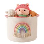 INough Toy Storage Baskets Woven Cotton Rope Storage Basket with Rainbow Decor for Kids, Blanket Baskets for Living Room/Nursery, Toys Organizer Rainbow Baby Gifts Basket Girls Toy Basket with Handle