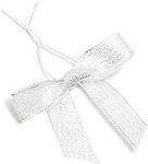 Bright Creations Silver Satin Bow Twist Ties for Treat Bags (100 Pack)