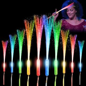 28 Pcs Sparkler Firework Sticks Glow Fiber Optic Wands, LED Flashing Sticks Light Up Flame Toy for Kid Adult, Glow in The Dark Party Supplies Bulk Rave Magic Decoration Wedding Christmas NewYear
