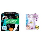 Whisper Night Xxxl 20 And Gillette Venus Breeze Hair Removal Razor For Women With Avocado Oils & Body Butter, Freesia Scent