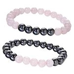 Young & Forever Gift D'Vine Couple Magnetic Bracelet For Best Friends Natural Stones Reiki Yoga Healing Bracelet, Hematite And Rose Quartz Unisex Weight Loss Bracelet For Unisex Adult 8Mm