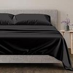 600 TC Full Size Sheet Set - 100% Cotton Sheets - Silky & Soft Like Egyptian Cotton - Fits Mattress Upto 16'' DEEP Pocket, Sateen Weave 4Pc Bed Sheets - Hotel Quality Cotton Sheets (Black)