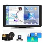 Portable Car Stereo Wireless Apple Carplay Android Auto with 4K Dash Cam, 9'' Touchscreen, 1080P Backup Camera,ADAS, Portable IPS Touch Screen, GPS, Dual Bluetooth,Mirror Link,AUX/FM