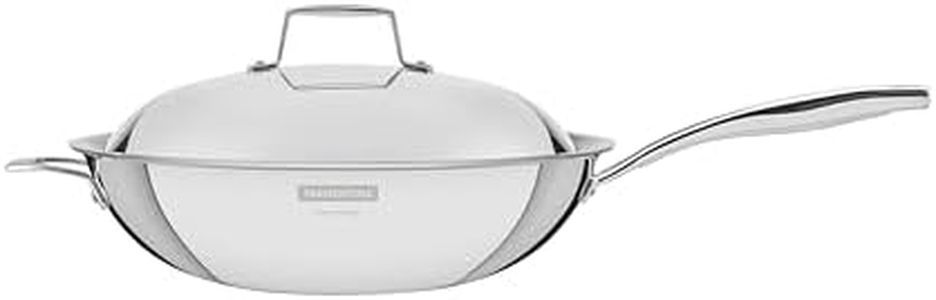 Tramontina Grano Wok with Lid 3-Ply Stainless Steel for Induction, Electric, Gas and Ceramic Glass Hobs, ‎Cookware, Kitchen, 32 cm, 5.2 litres, 62158320
