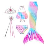 zocapuy Mermaid Tails Swimsuit for Girls and Kids Princess Cosplay Swimming Costume Bathing Suit Bikini Sets for Party (no Monofin) (VG15,7-8 Years)