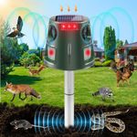 Solar Powered Cat Repellent, Ultrasonic Animal Deterent with Motion Sensor and FIashing Light, Waterproof Outdoor Animal Repellent for Deer Squirrel Raccoon Cat Bobcats