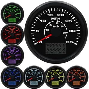 Geloo 85MM Boat GPS Speedometer Gauge 35 MPH 50 km/h Marine MPH Speedometer Waterproof Speedometer Odometer for Boat Truck Motorcycle Automotive Replacement Speedometers with 7 Colors Backlight 9-32V