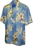 Pacific Legend Tropical Floral Hibiscus and Plumeria Hawaiian Shirt (L, Blue)
