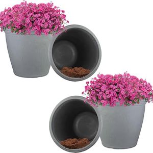 Sunnydaze 20-Inch Anjelica Large Plastic Pot for Plants - Outdoor Double-Walled Large Plastic Planter with Drillable Drainage Holes - Light Gray - 4pk