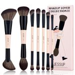 Jessup Makeup Brushes Set 7pcs Double Sided Makeup Brushes for Foundation Concealer Blush Eyeshadow Contour Bronzer Powder Blending Eyebrow Eyeliner, Cruelty-Free Make up Brushes Peach Dust T600