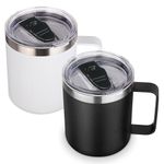 Volhoply 14oz Insulated Stainless Steel Coffee Mug with Lid Bulk 2 Pack,Double Wall Vacuum Travel Coffe Cup with Handle,Reusable Thermos Tumbler Cup,Camping Mugs Keep Hot,Christmas Gifts(Assorted,2)