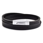 Crucible Jewelry Mens Stainless Steel Black Leather Wrap Bracelet, Black, One Size