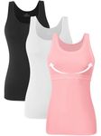 Knuffnee Cotton Tank Top for Women Undershirts Tank with Shelf Bra Cami Tanks Shirt Black/White/Pink L