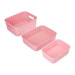 Sulfar Multipurpose Large Storage Baskets | Versatile Use for Organizing Fruits, Vegetables, Magazines, or Cosmetics | Set of 3, Durable (Pink)