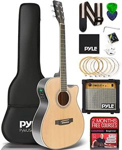 Pyle Cutaway Acoustic Electric Guitar and Amp Kit, 4/4 Scale Spruce Wood Steel String Instrument w/ Practice Amplifier, 41",White