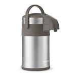 Borosil Hydra Airpot 3 L Stainless Steel Vacuum Insulated Beverage Dispenser with Handle, Pump, 360° Rotation Mechanism & Safety Lock, Leak Proof 24 Hrs Hot & Cold Tea/Coffee Serving Thermos Flask