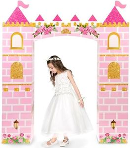 WERNNSAI 11 PCS Princess Party Decorations - Pink Princess Cardboard Castle Playhouse Royal Castle Cardboard House with Arch Magical World Supplies for Kids Girls Birthday Baby Shower 52.7" x 58.2"
