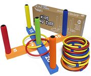 Ring Toss Game for Kids, Indoor & Outdoor Game for Family and Adults with 5 Poles, 2 Bases and 16 Rings in 4 Colors, Soft Foam Toy for Kids Backyard Ring Toss Fun (Blue & Orange)