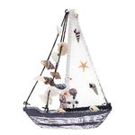 SUPVOX Marine Shell Sailing Boat Ship Model Mini Wooden Old Sailing Boat Mediterranean Style Sailing Boat Ornaments Home Decoration Handicraft Gift Shell Boat (14x3x20cm)