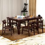 Krishna Wood Decor Sheesham Wood Dining Table 6 Seater | Dinning Table with 6 Chairs | Dining Room Furniture | Modern Look | Black Oak Finish