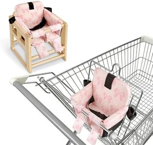 Portable Baby Shopping Cart Seat, High Chair Cover for Outdoor, One-Hand Installation Cart Seat Cover, Comfortable and Supportive Foam-Padded, Grocery Cart Baby Seat – Pink Bow