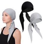 beifon 2Pcs Head Scarf for Women Soft Bamboo Pre Tied Head Scarves Elastic Headscarf Hair Coverings Headwrap Bandana Turban Beanie Hat Cap for Hair Loss Cancer Chemo(Black+Grey)