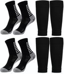 2 Set Soccer Grip Socks,Shin Guard Sleeves for Football Basketball for Men and Women One Size (2 Set (Black))