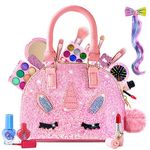 Kids Makeup Kit for Girl - Real Washable Makeup Set with Pink Unicorn Bag, Princess Makeup Kit Toy for Little Girls, Pretend Play Makeup Set for Toddler, Birthday Gifts for Girls Age 3 4 5 6 7 8-12