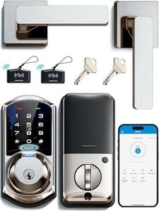 Veise Fingerprint Smart Locks for Front Door with 2 Lever Handle Set, App Control, Keyless Entry, Electronic Digital Keypad Deadbolt, Auto Lock, Waterproof, Easy to Install, Satin Nickel