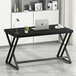 LVB Black Computer Desk, Modern Gaming PC Writing Desk for Home Office, Metal Computer Study Work Table for Bedroom, Industrial Executive Student Simple Workstation Desk with Storage, 55 In, Black Oak