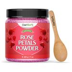 OurHerb Pure & Natural Rose Petal Powder for Skin & Hair with Vitamin Enriched, Fairness, Tanning & Glowing Skin Face Pack Mask with Wooden Spoon – 200g | 7 Oz